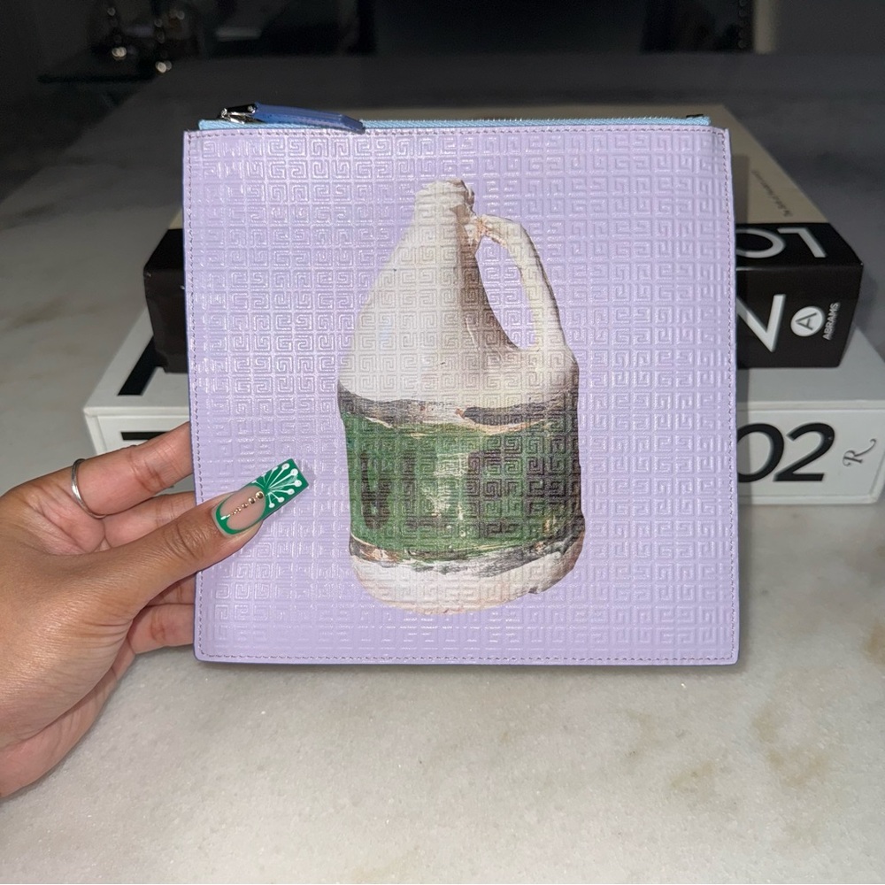 New Givenchy x Josh Smith Lilac Square Pouch Zip Clutch Unisex Leather - Picture 7 of 7